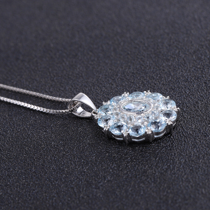 Natural Topaz Necklace Light Luxury Design Sense S925 Silver Inlaid Natural Colored Stone Necklace Pendant