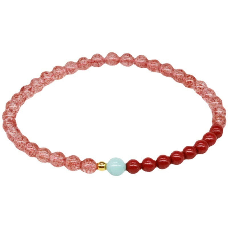 Natural strawberry crystal bracelet with cinnabar turquoise fashion bracelet.