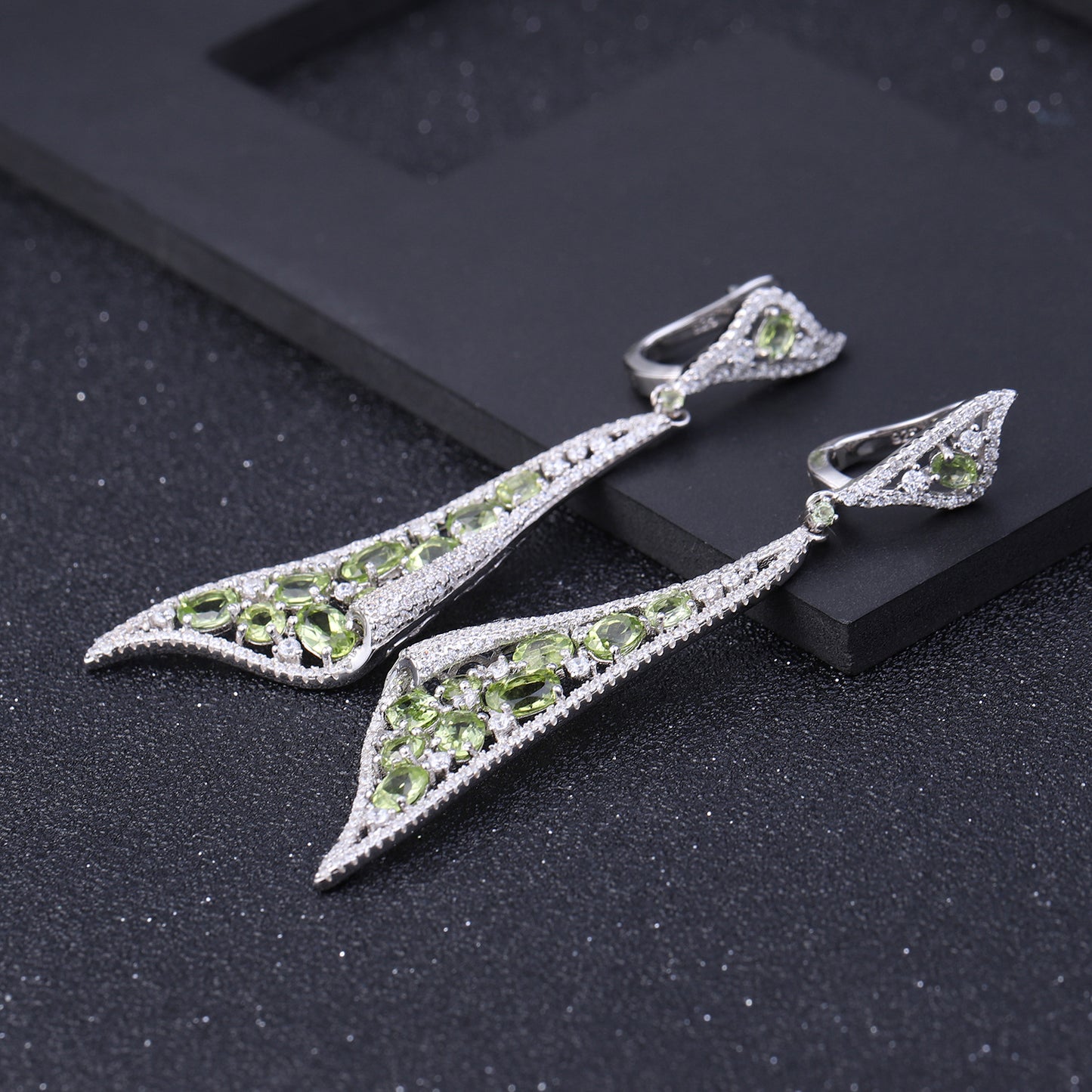 Long earrings inlaid with gemstones 925 silver natural olivine earrings earrings