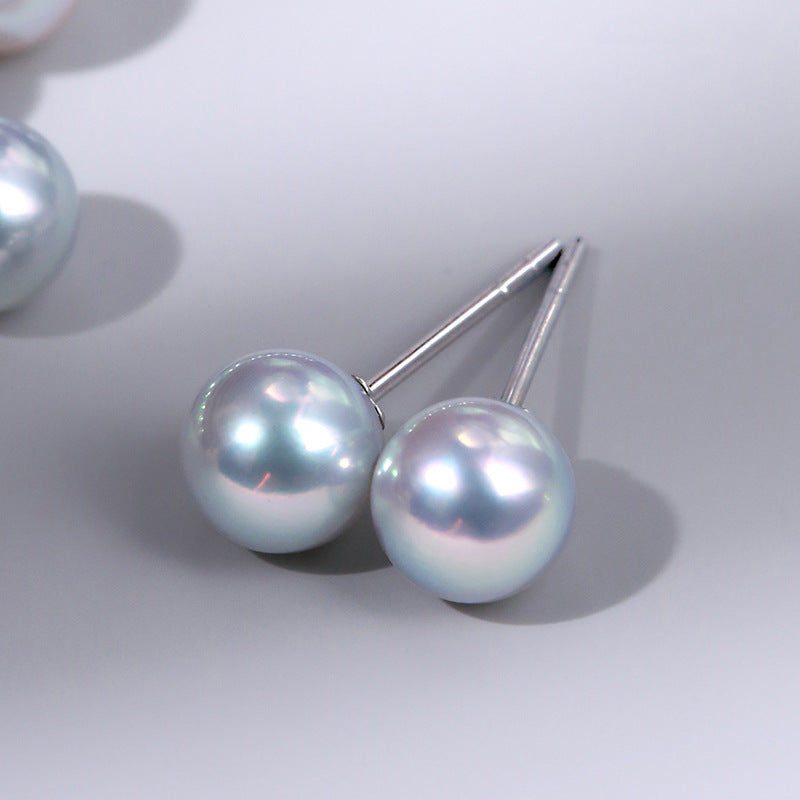 [DF]Elegant Blue Gray Akoya Pearl Stud Earrings in 18K Gold