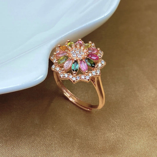 Bague de luxe en tourmaline naturelle, couleur bonbon, design de niche féminine, sens du luxe