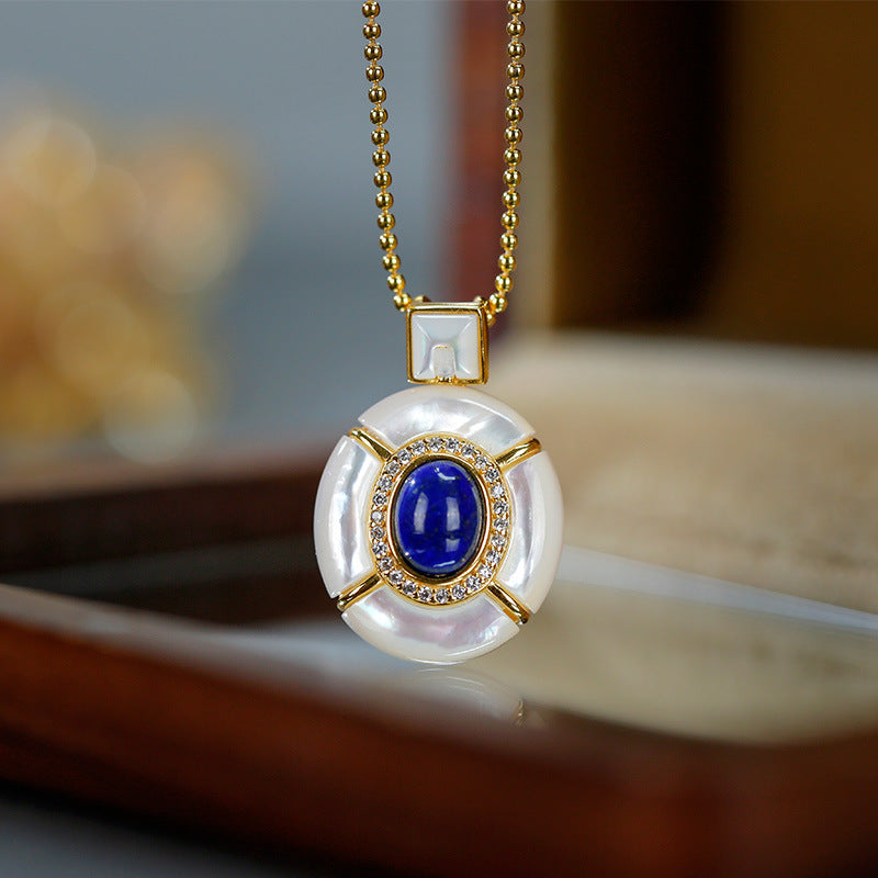 S925 silver inlaid lapis lazuli white mother-of-pearl set gold-plated jewelry