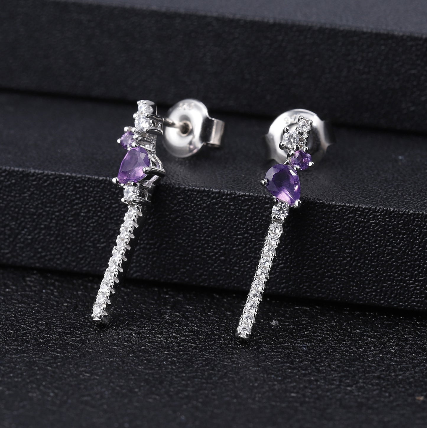 Natural amethyst earrings with 925 silver inlaid gemstone earrings and pendants