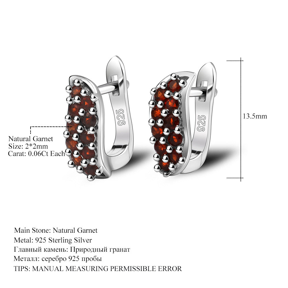 Natural garnet earrings and earrings, light luxury, fashionable and personalized design, s925 silver natural color treasure earrings and earrings