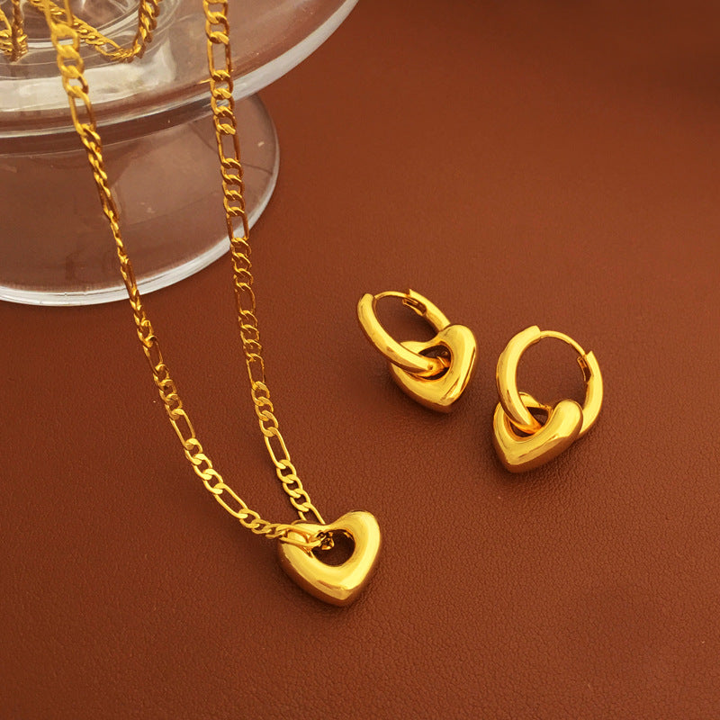 [DF]Copper-plated gold Korean fashion online celebrity love necklace earrings temperament summer new necklace female clavicle chain.