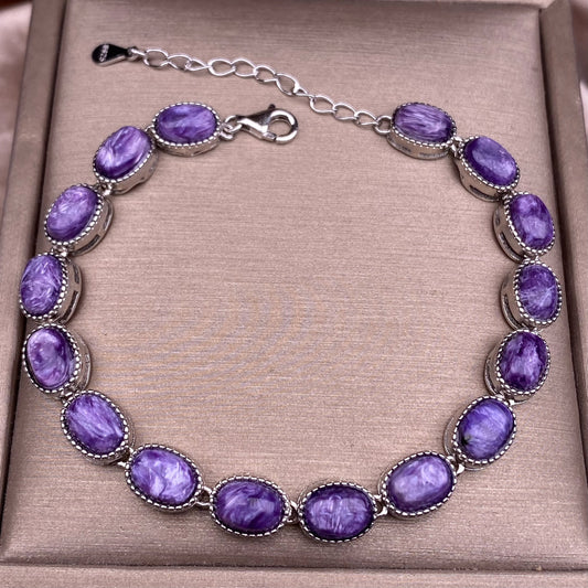 Bracelet en améthyste Dragon violet incrusté d'argent S925, bord Simple, multi-grains, pièce à main en améthyste au trésor coloré pour femmes