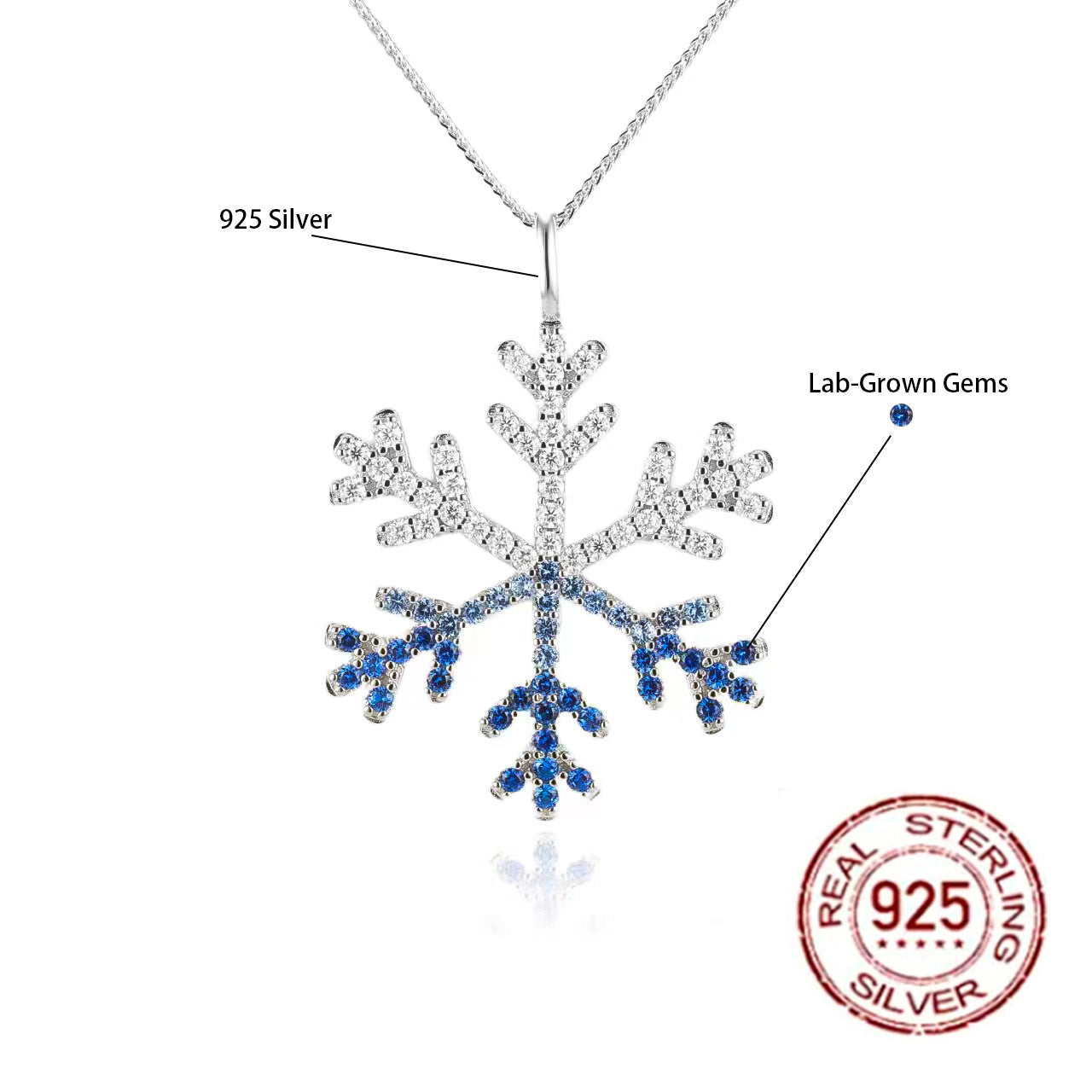 S925 Sterling Silver Inlaid Cultivated Gemstone Pendant Necklace Snowflake Moissaniteg Pendant Necklace