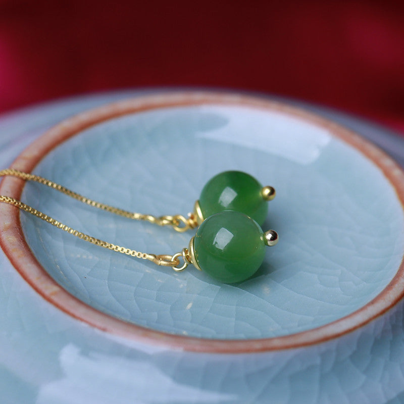 Natural Hotan Jade Jade Earline Transfer Beads Earrings