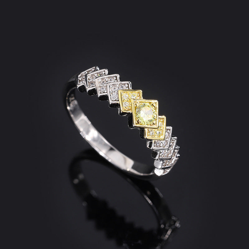 S925 all-over silver hot sale artificial yellow diamond set diamond row ring everyday ring