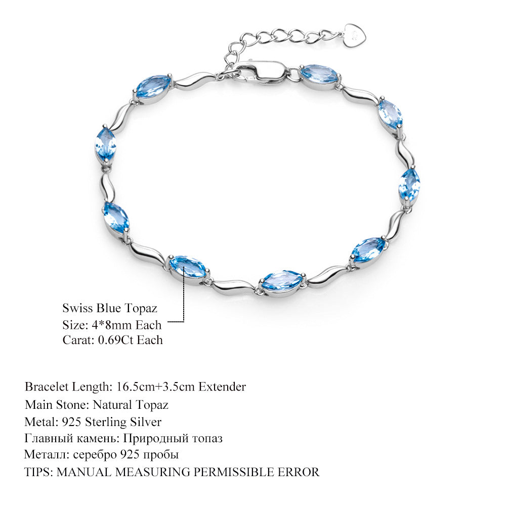 Pulsera de topacio natural para mujer, pulsera de plata 925 con incrustaciones de tesoros naturales y coloridos