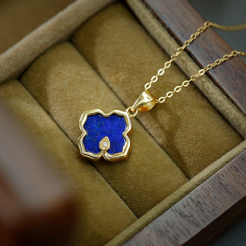 S925 silver gold-plated lapis lazuli pendant