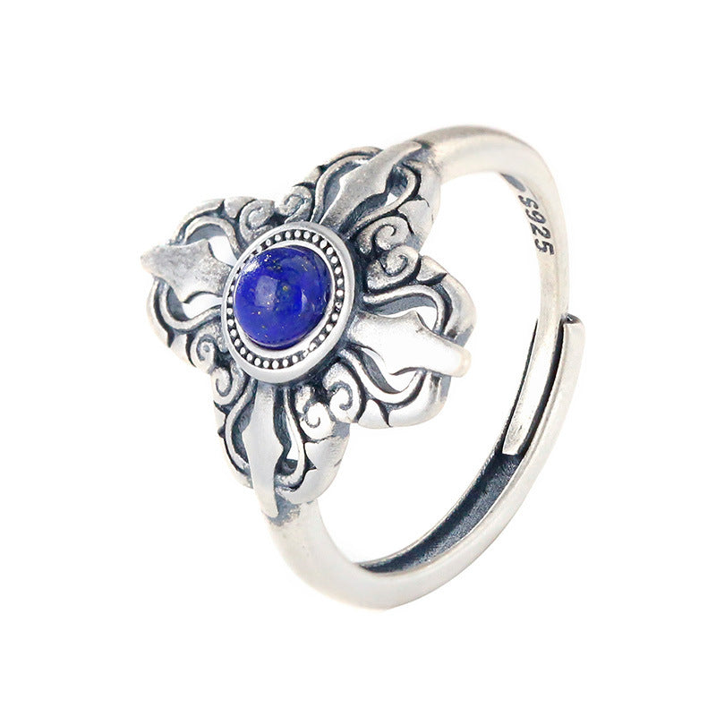 Bague lapis-lazuli en argent S925, style rétro et Vintage