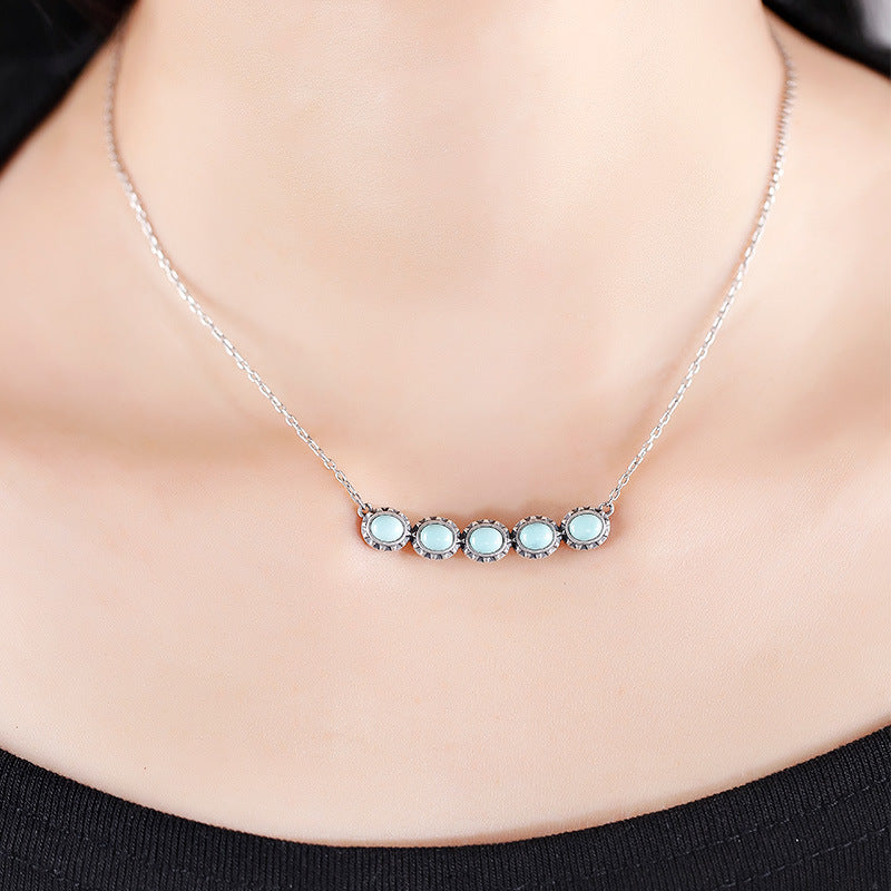 Collier en argent S925 incrusté de minerai brut, œuf turquoise, sourire