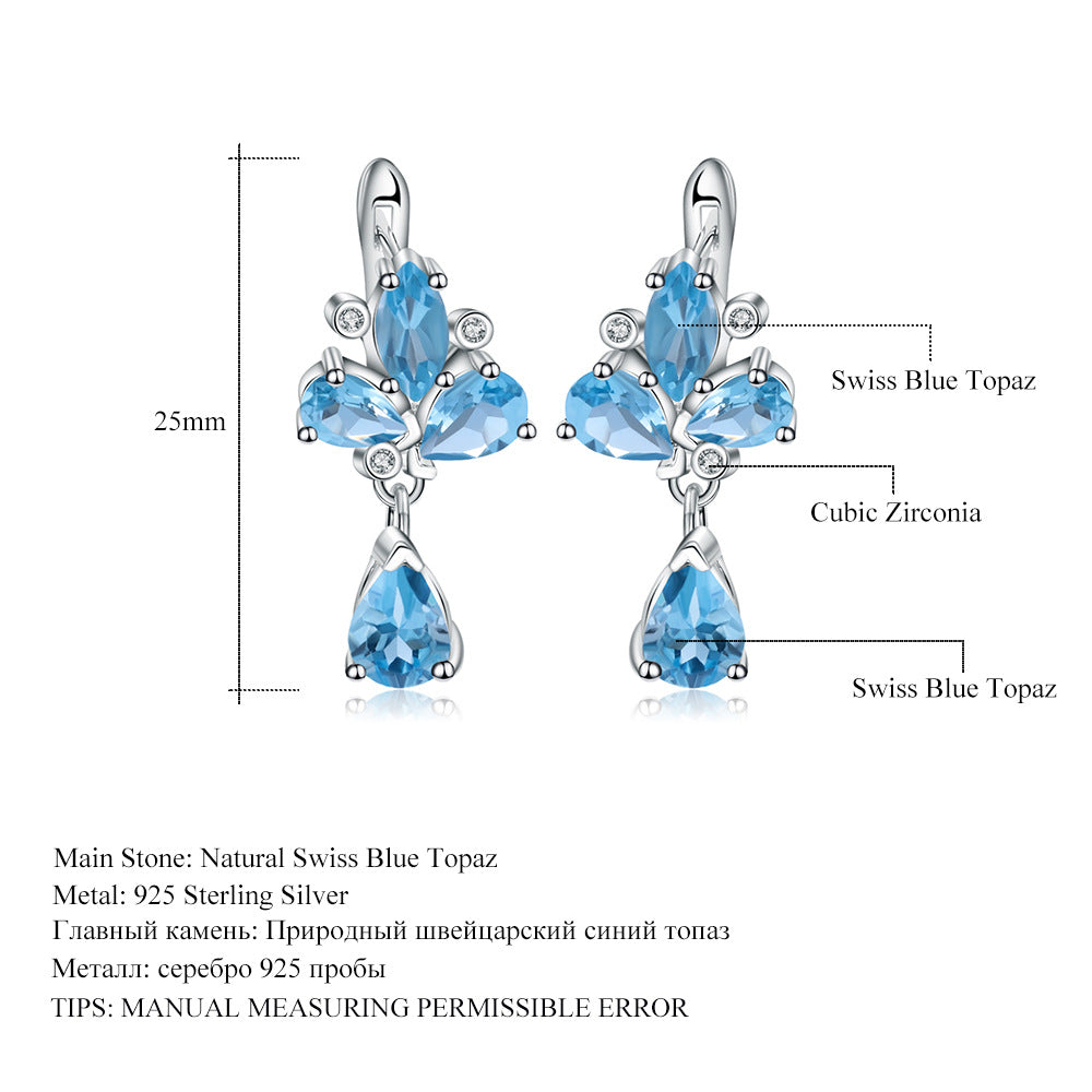 Pendientes y aretes de granate con incrustaciones de tesoros coloridos naturales Pendientes y aretes de piedra natal de plata s925