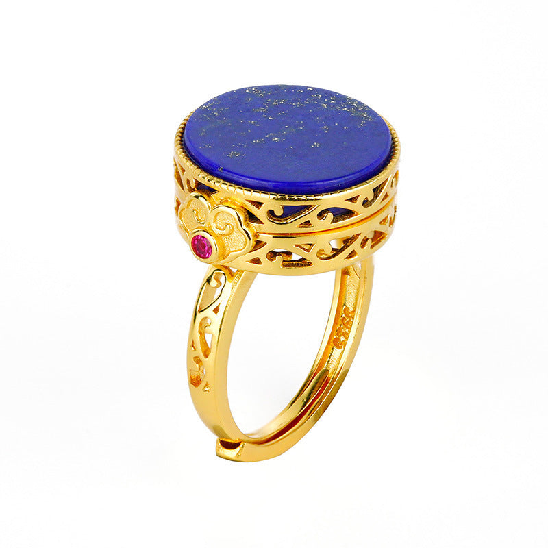 S925 Lapis Lazuli medallion opening ring