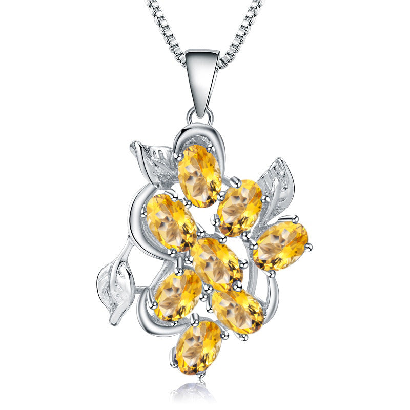 Topaz pendant with natural colored gemstones inlaid with s925 silver necklace pendant