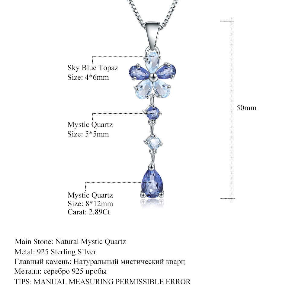 Fashion luxury natural topaz inlaid pendant personality s925 sterling silver natural colorful necklace pendant