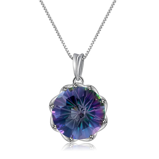 Colorful gemstone necklace with European and American fashion trends and personality s925 silver inlaid crystal necklace pendant