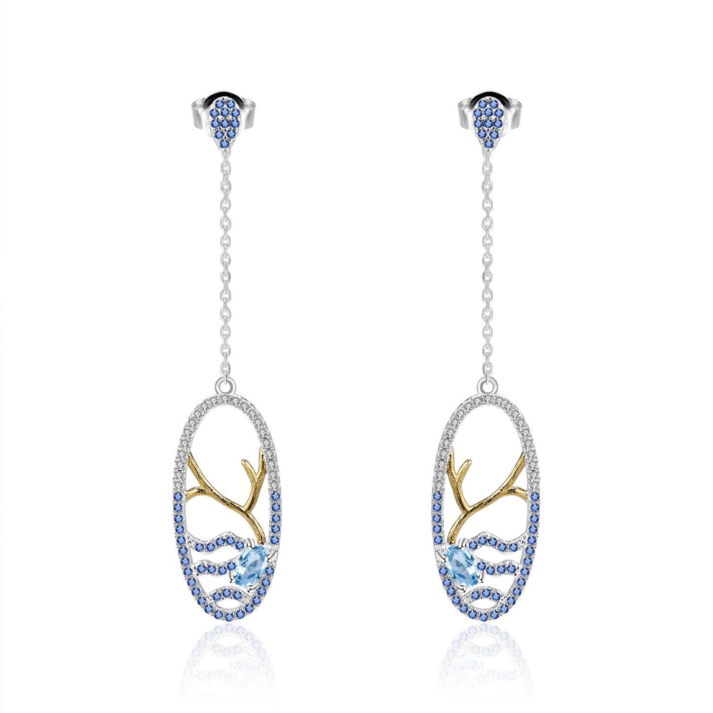 Boucles d'oreilles longues en pierres précieuses haut de gamme de créateur Boucles d'oreilles en argent 925 avec topaze naturelle