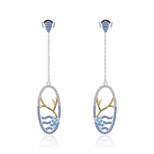 Boucles d'oreilles longues en pierres précieuses haut de gamme de créateur Boucles d'oreilles en argent 925 avec topaze naturelle