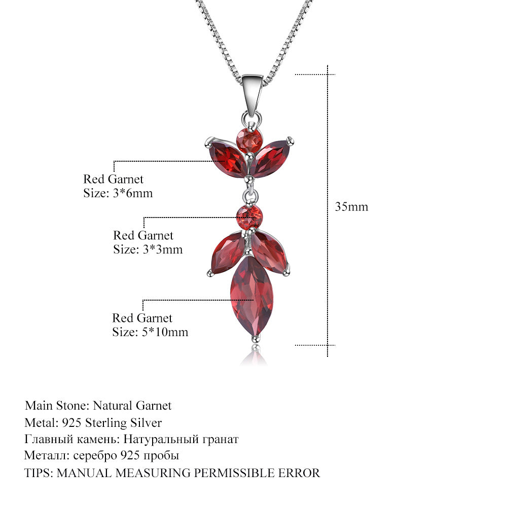 Natural Colorful Treasure Pendant with Maple Leaf Shape Inlaid with Garnet S925 Silver Necklace Pendant