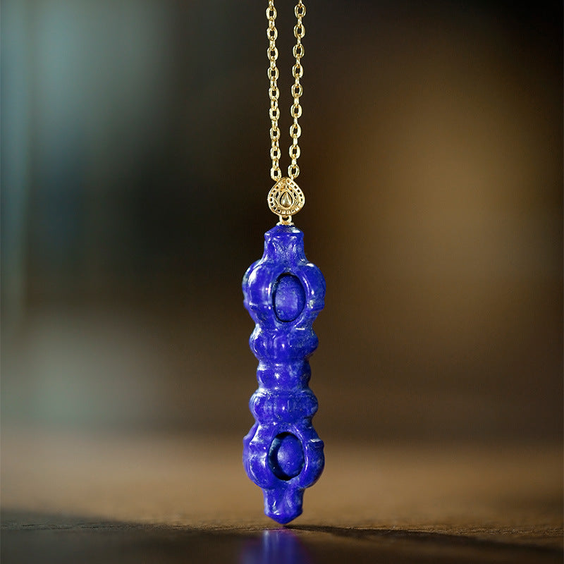 18K gold inlaid with natural lapis lazuli gold three-dimensional carved neutral pendant