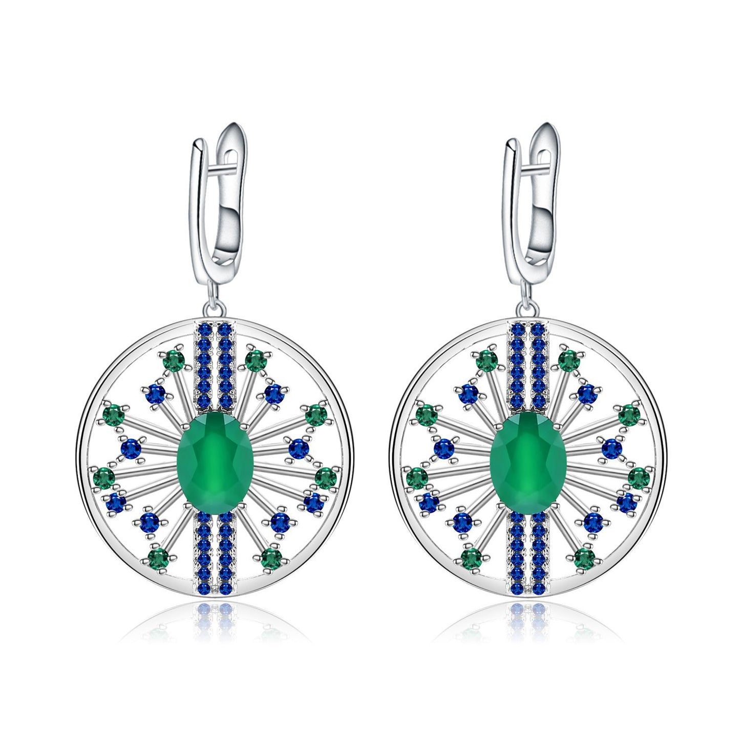 Natural gemstone earrings, luxurious and high-end accessories, 925 silver natural green agate earrings, earrings