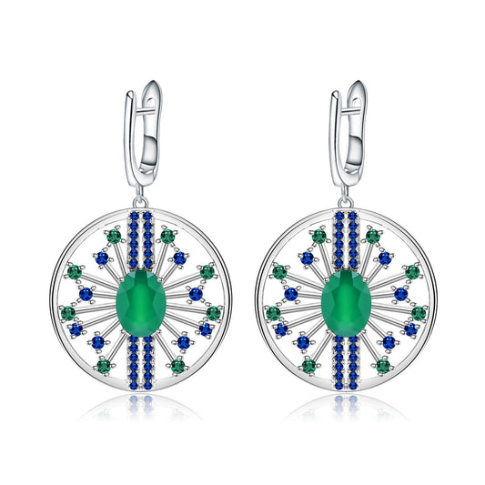 Natural gemstone earrings, luxurious and high-end accessories, 925 silver natural green agate earrings, earrings