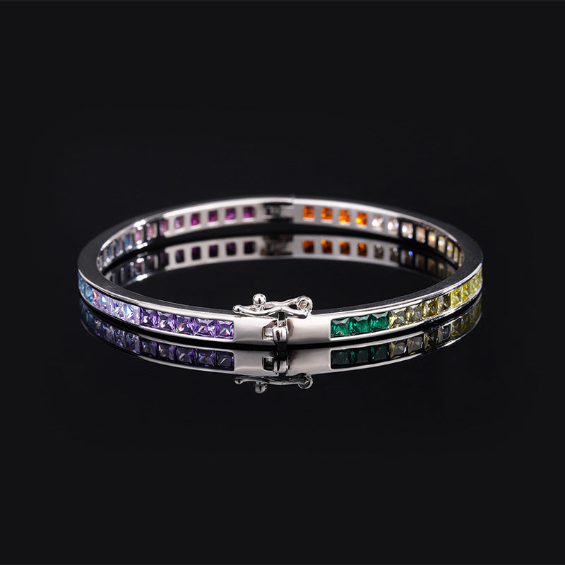 S925 all-over silver imitation colored gemstone retro gradient bracelet temperament light luxury jewelry bracelet