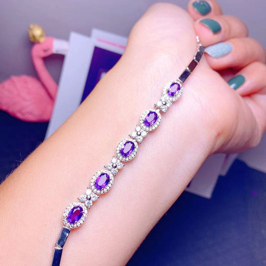 Natural amethyst bracelet body 925 silver inlaid color treasure