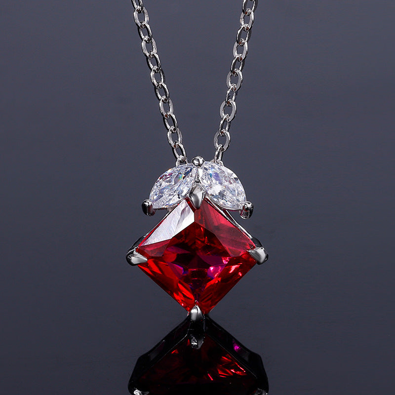 Bijoux en argent S925, Simulation de carré de trésor rouge et bleu, ensemble de Style quotidien Simple pour femmes 9*9-6*6