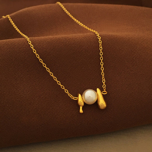 [DF]Original Korean Style Ins Style Irregular Design Necklace Simple Summer New Pearl Collar Chain Women