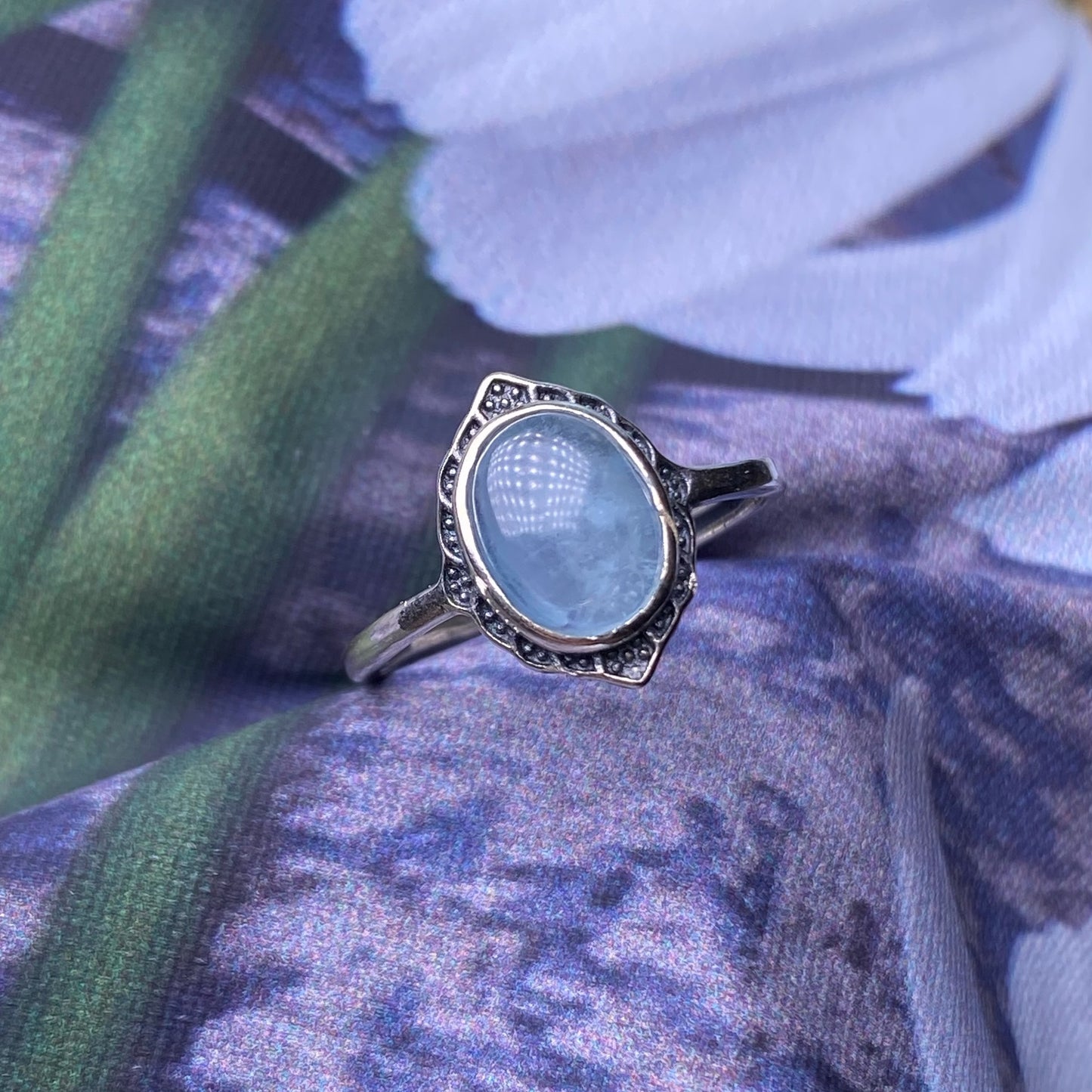 Aquamarine ring s925 silver inlaid vintage old jewelry