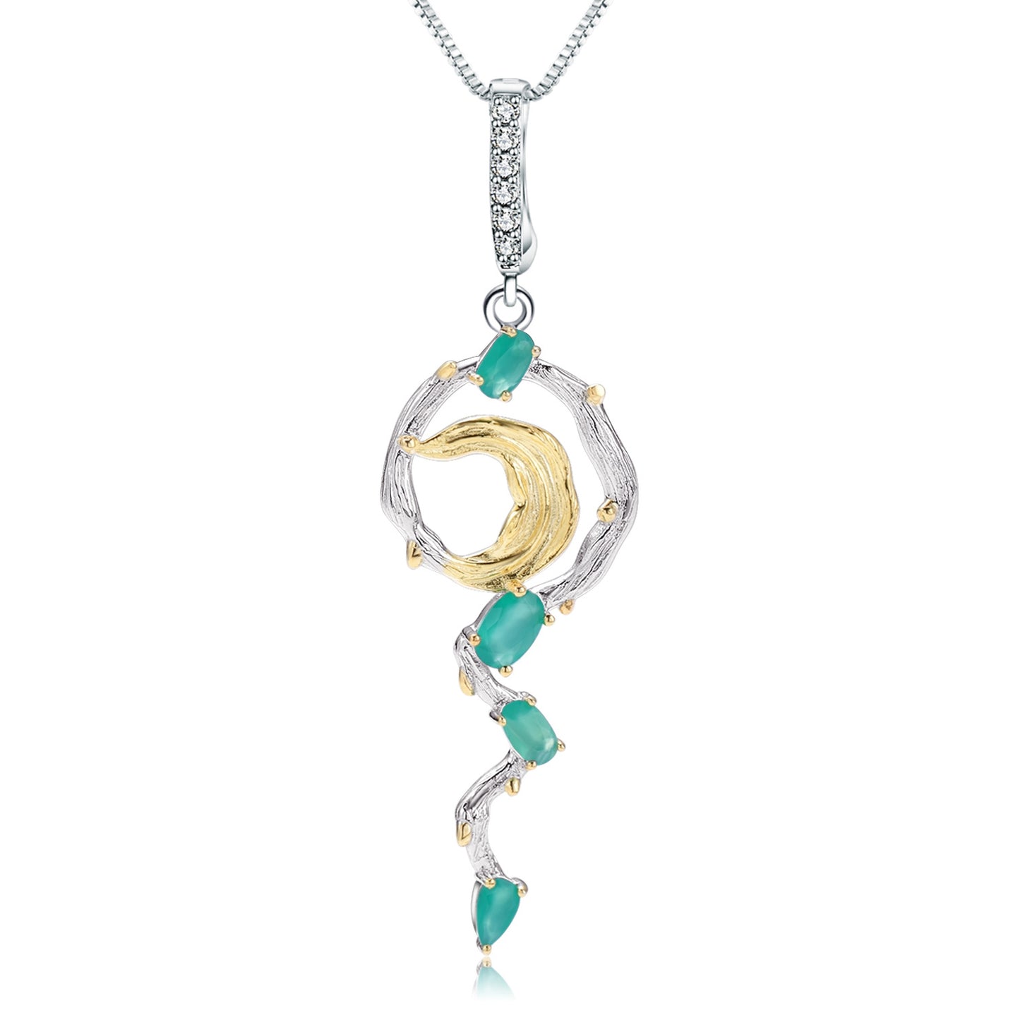 Collier pendentif en argent sterling S925, vent naturel, incrusté d'agate verte