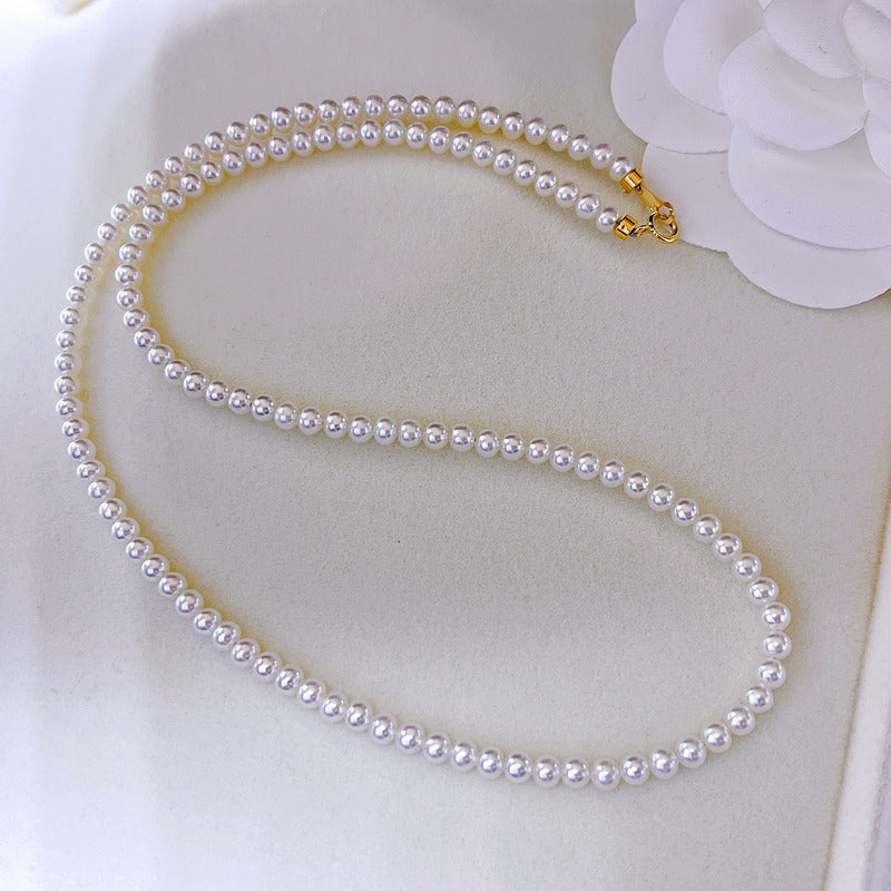 [DF]Elegant Luminescence: Round Freshwater Akoya Pearl Necklace - 18k Collarbone Sweater Chain