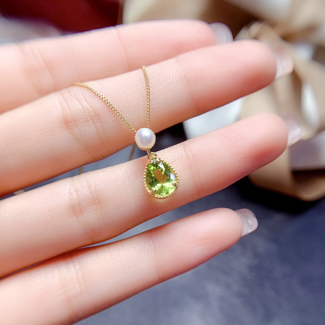 Juego de peridoto natural con incrustaciones de plata S925, piedra central de 6 x 8