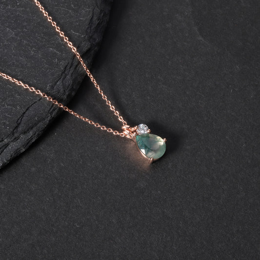 Petite et exquise chaîne de clavicule, pendentif en argent sterling 925, collier en agate aquatique naturelle