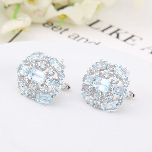 Natural Topaz Earrings with Advanced Sense Group Set S925 Silver Natural Colorful Treasure Earrings