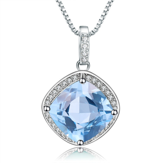 Pendentif trésor coloré naturel, ensemble en argent 925, bijou Topa bleu ciel, collier