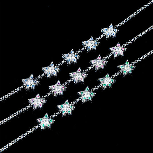 925 silver-studded gem five-pointed star bracelet