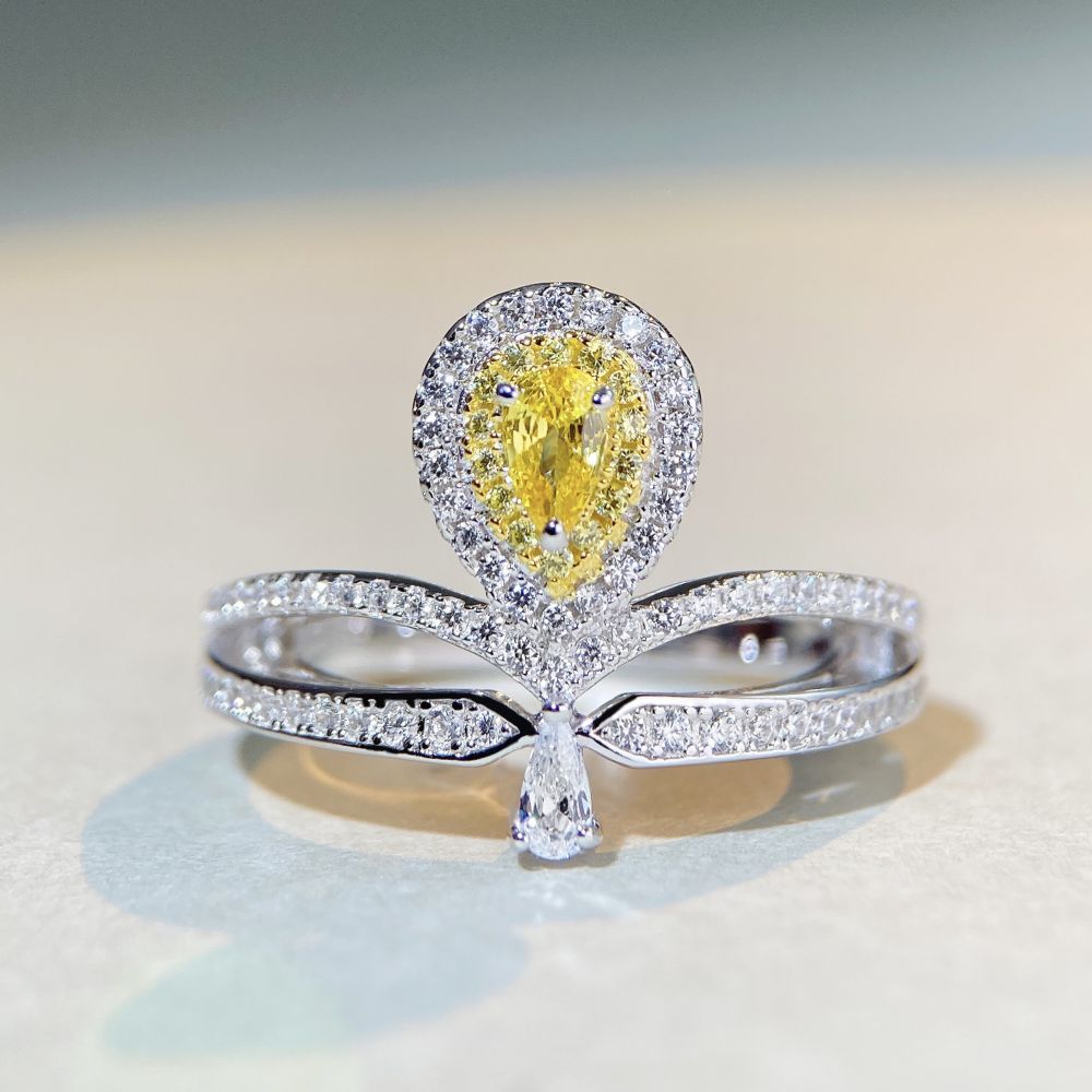 S925 sterling silver ring fashion Joker yellow diamond water drop ring