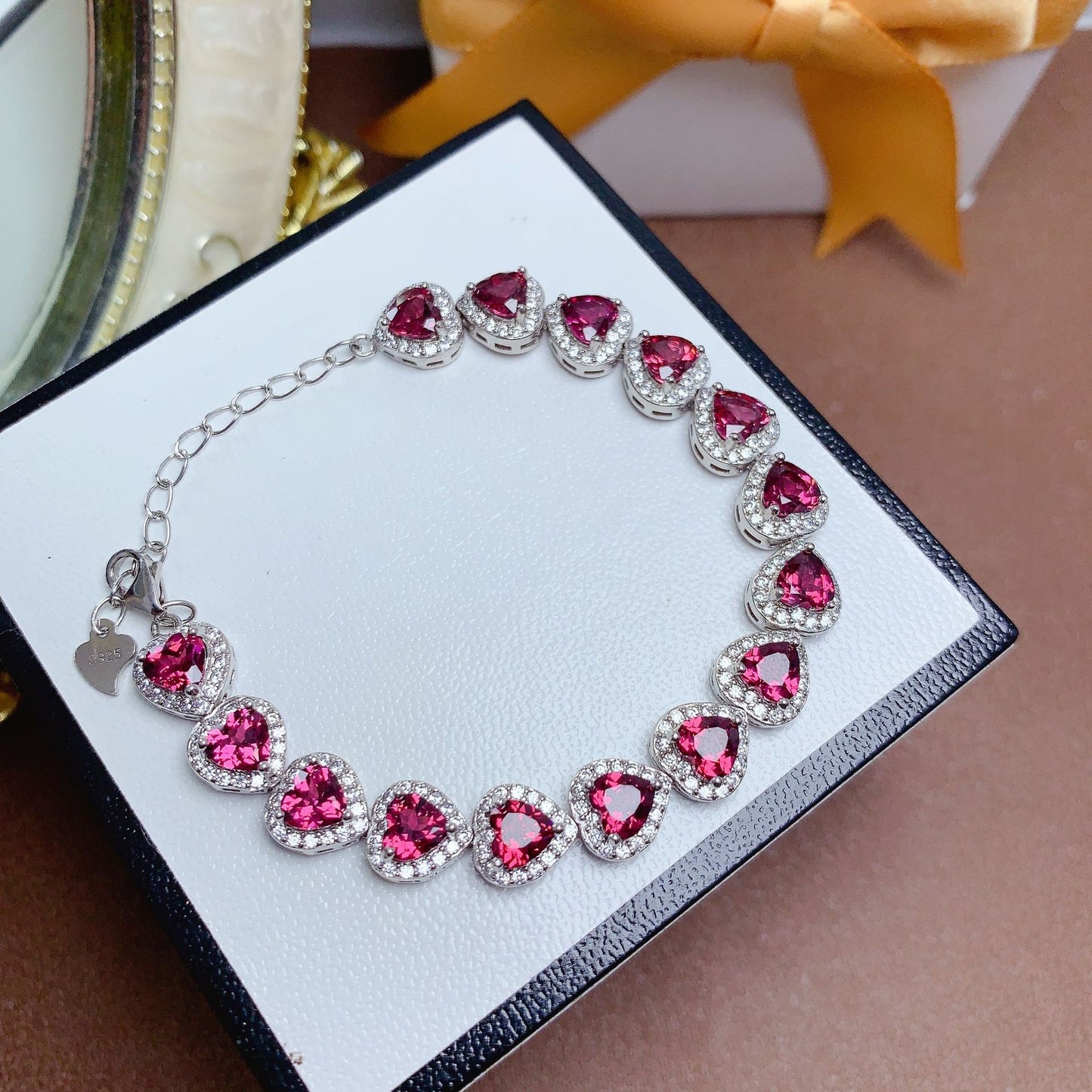 Pulsera de granate natural en plata 925 color morado rosa con engaste Seiko