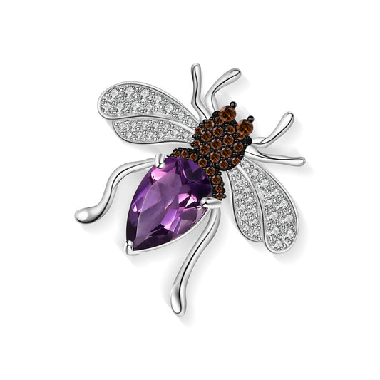 Natural amethyst designer brooch insect design s925 sterling silver inlaid with natural color treasure brooch