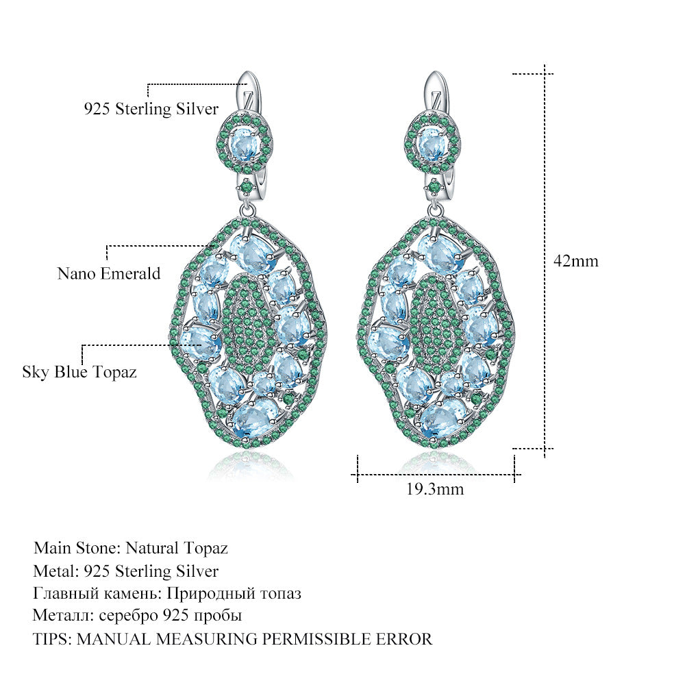 Gemstone earrings retro luxury s925 silver inlaid natural Topaz earrings earrings