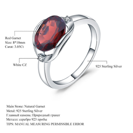 Natural Red Garnet Ring Fashionable and Luxury Design Set with Natural Color Treasure s925 Silver Gemstone Ring