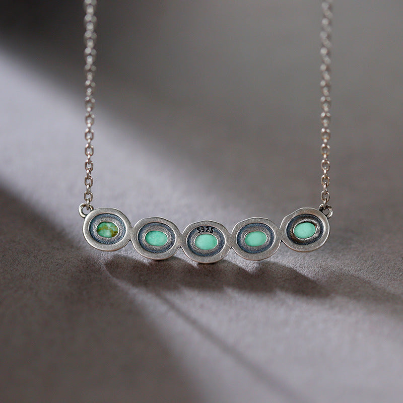 S925 silver inlaid raw ore turquoise egg smile necklace