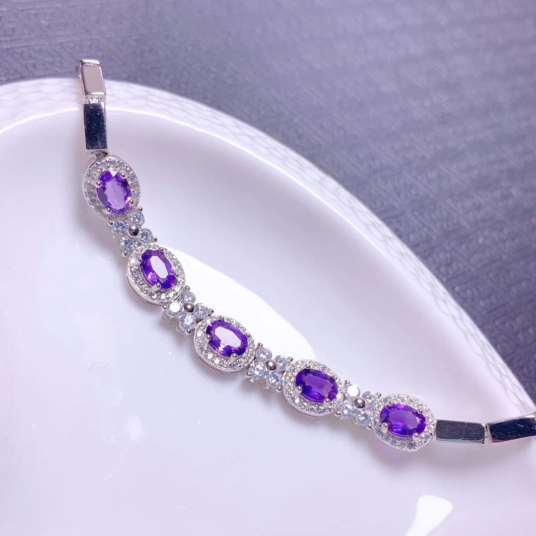 Natural amethyst bracelet body 925 silver inlaid color treasure