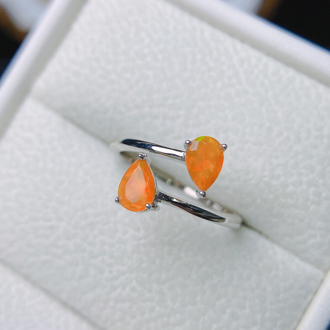 Natural Fire Opal Ring S925 silver set main stone 4*6 selling