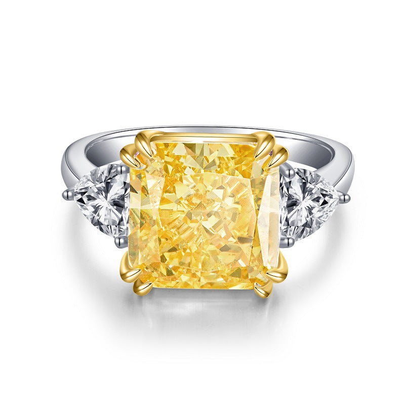 S925 Pure Silver Yellow Diamond Ring Women's Ice Flower 8A Zircon Ring Wedding Ring