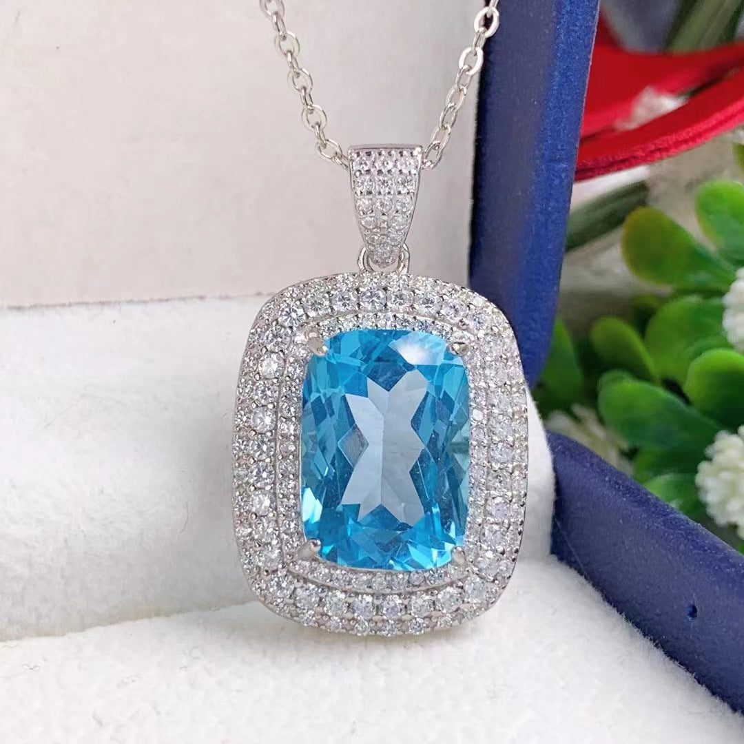 Topaz pendant S925 silver inlaid Topaz light luxury versatile women's pendant